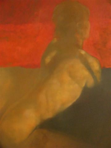 Red Stripe, Nude study in oil by Bill Bate