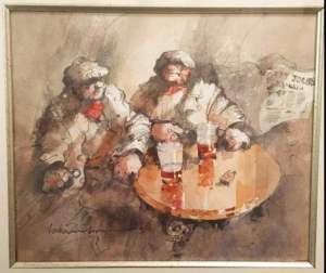 Derry Times , Irish newspaper reader in pub by Lawrie Williamson