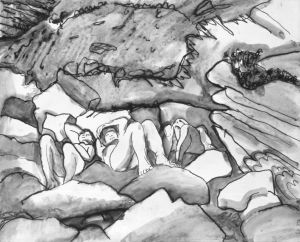 Sunbathing Between the Rocks Cornwall by Stephen Spicer