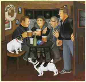 "In-the-Snug" by Beryl Cook. Terrier Dogs in pub