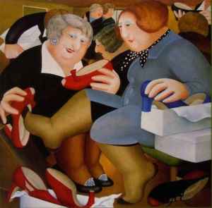"Shoe-Shop" by Beryl Cook. Red High heeled Shoes